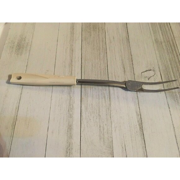 Vintage EKCO Chromium Solid Meat Utility Fork Almond Handle 11 1/4" - Picture 1 of 6